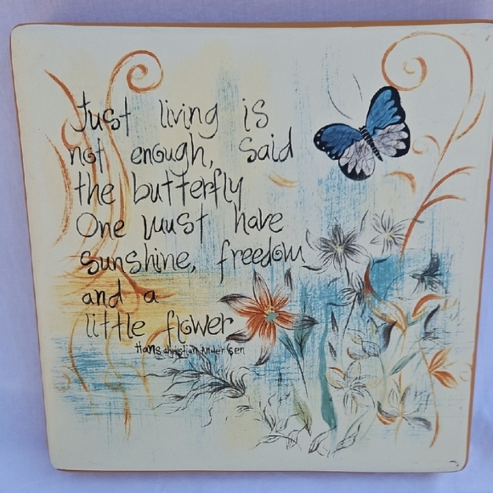 VINTAGE  RARE  CREATIF CERAMIC PLAQUE BUTTERFLY FLORAL DESIGN  TAMMY REPP ARTIST